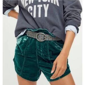 NWT Free People At First Sight Velvet High Rise Shorts Women's XS Green Goth